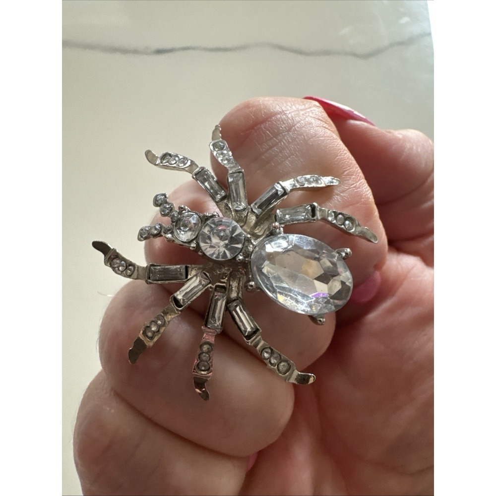 Vintage Tarantula Spider Ring Silver With Clear Rhinestones Adjustable